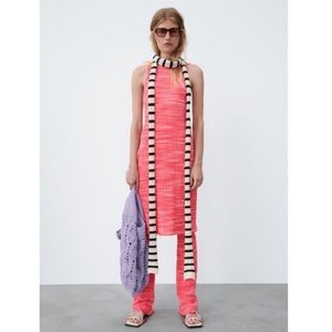 NWT ZARA | Red Ribbed Long Open Back Stretch Midi Dress​